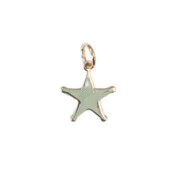 Gold jewelry charm of a five-pointed star with rounded ball-tipped points and a polished metallic finish featuring a small circular jump ring at the top centered on a plain white background