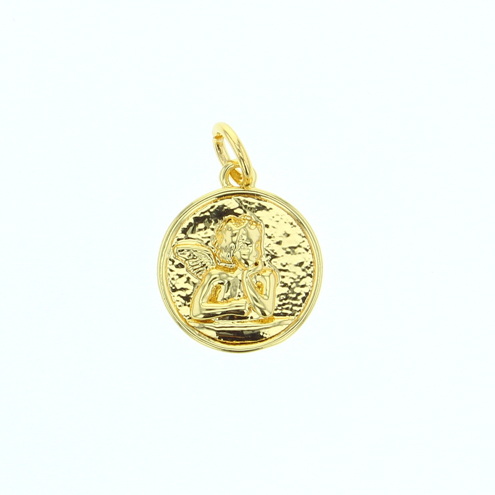 Gold-toned metal pendant featuring a relief of Raphael&