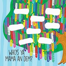 Digital illustration of a New Orleans Mardi Gras bead tree featuring colorful hanging necklaces, blank white labels, and a small heart carved into the brown bark