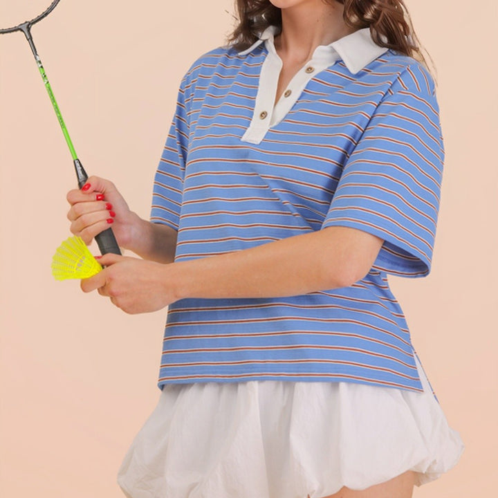 Oversized Stripe Knit Collar Top