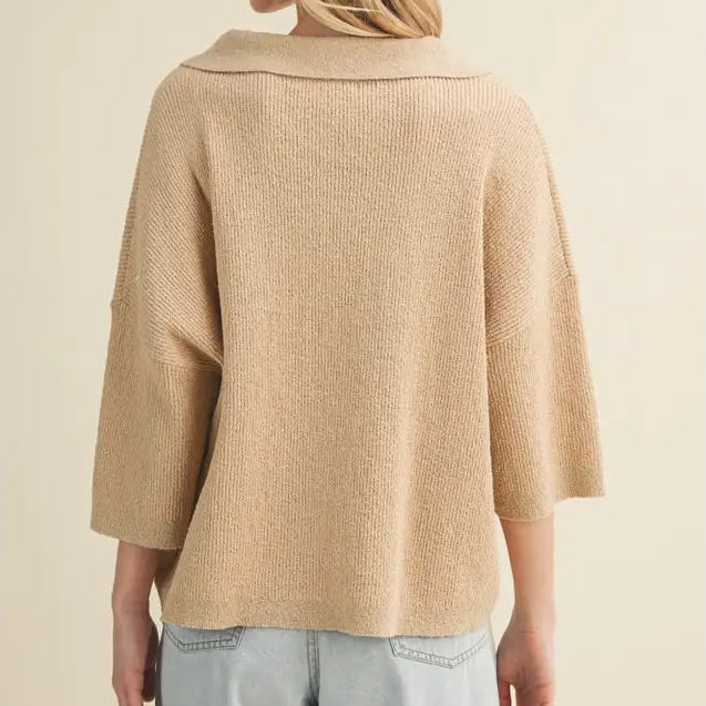Polo Collar Open V-Neck Pullover