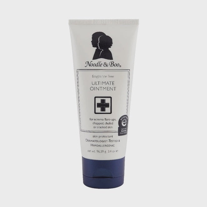 Product photography of a Noodle &amp; Boo Ultimate Ointment tube features the brand&