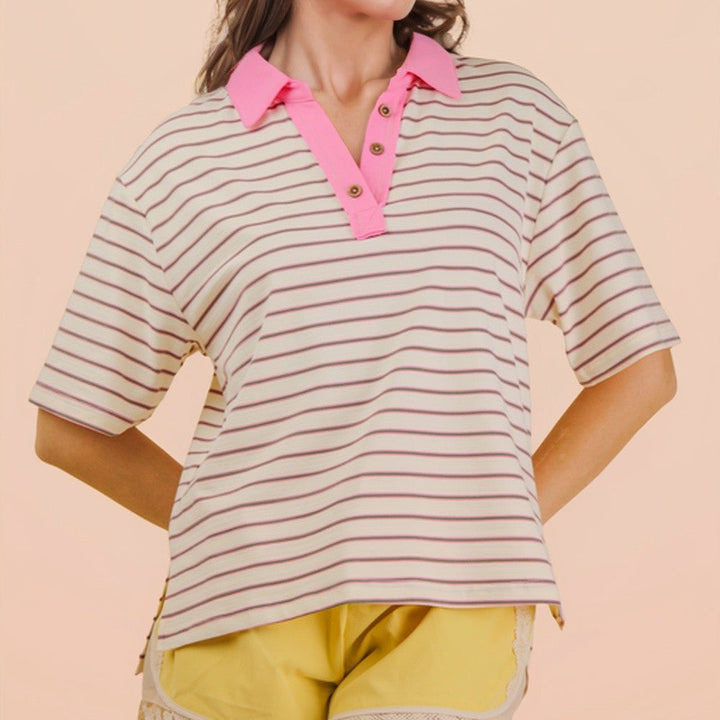 Oversized Stripe Knit Collar Top