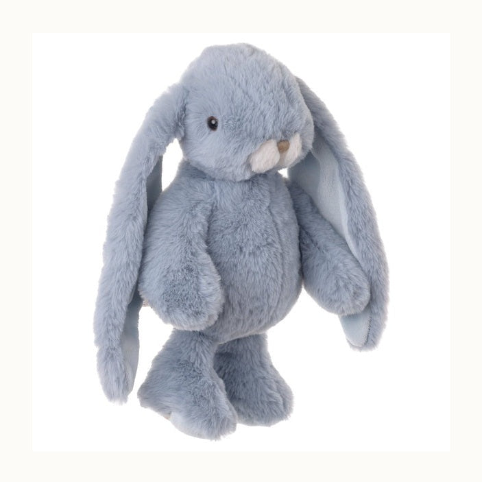 Jellycat plush bashful bunny in pale blue standing on a white background featuring signature long floppy ears and a small beige nose