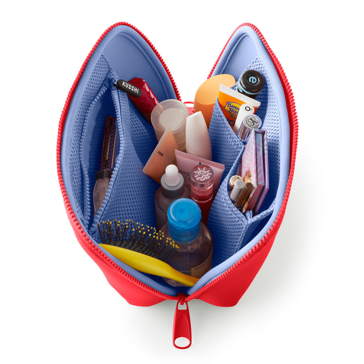Neoprene Makeup Bag - Coral Red/Periwinkle