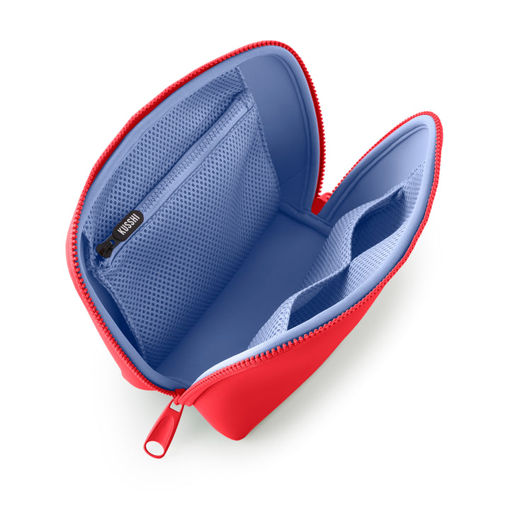 Neoprene Makeup Bag - Coral Red/Periwinkle