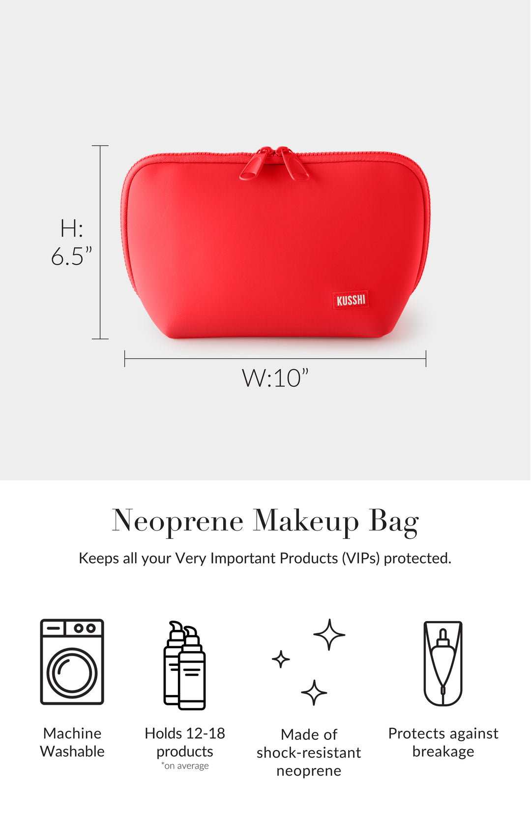 Neoprene Makeup Bag - Coral Red/Periwinkle