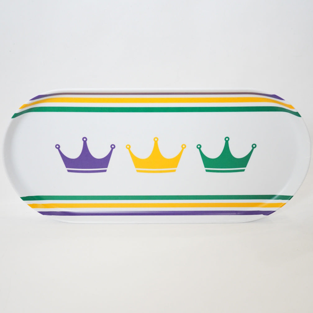 Eyeglass case with colorful crowns on a white background