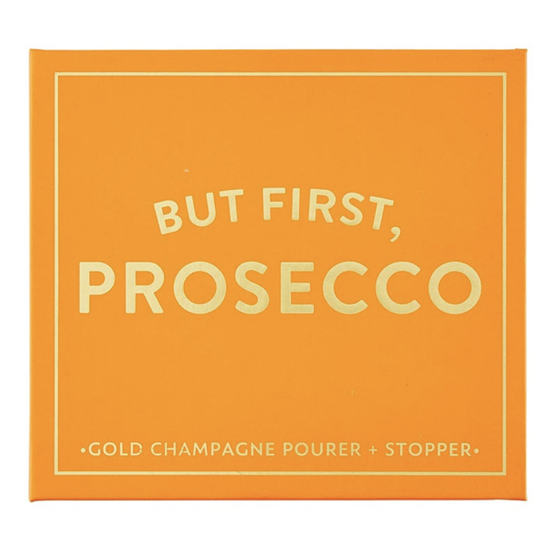 Champagne Stopper + Pourer Book Box - But First, Prosecco