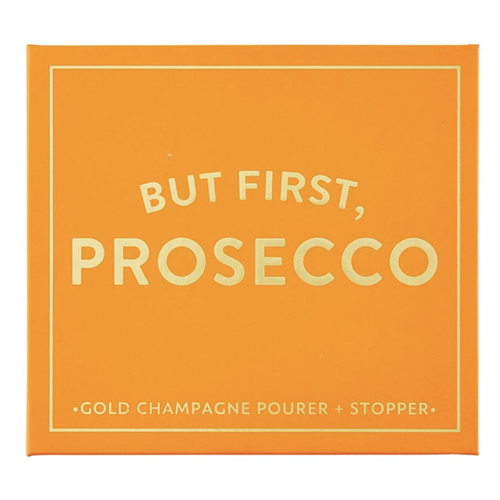 Champagne Stopper + Pourer Book Box - But First, Prosecco