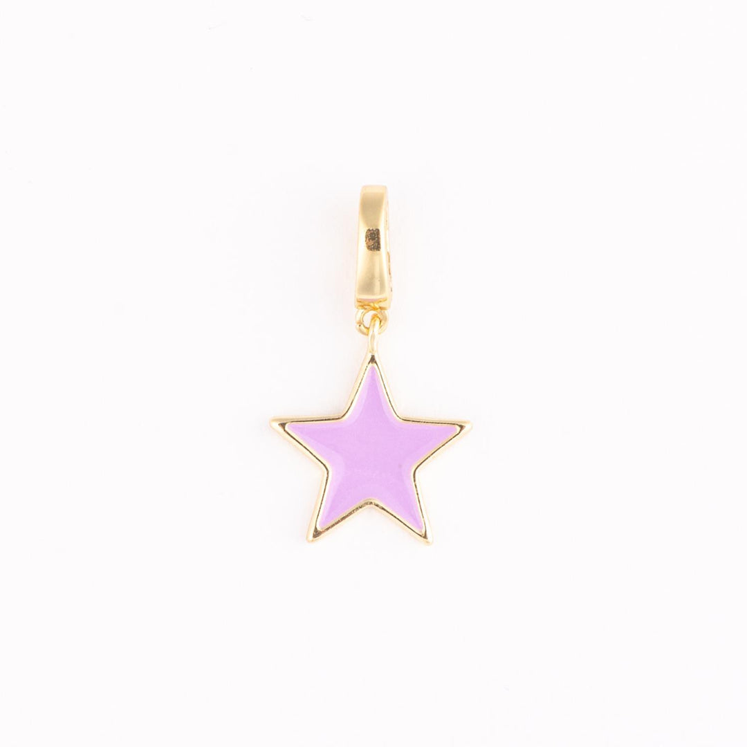 Gold-plated enamel jewelry charm featuring a lavender purple five-pointed star with a polished gold bail centered against a white background