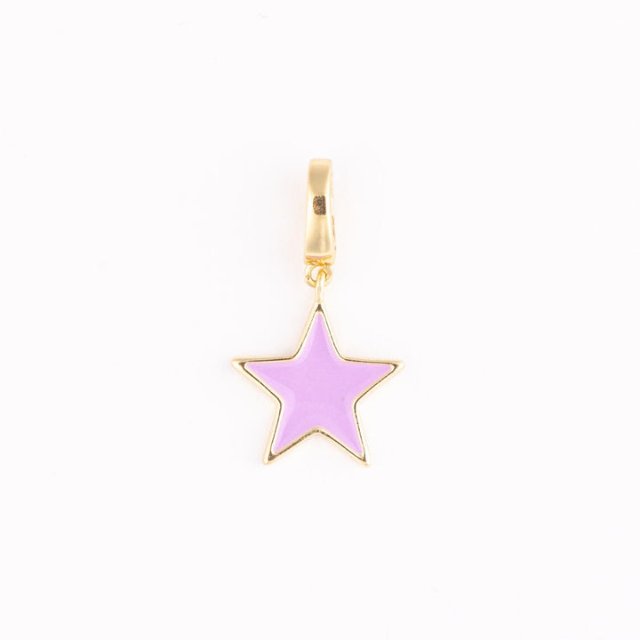 Gold-plated enamel jewelry charm featuring a lavender purple five-pointed star with a polished gold bail centered against a white background