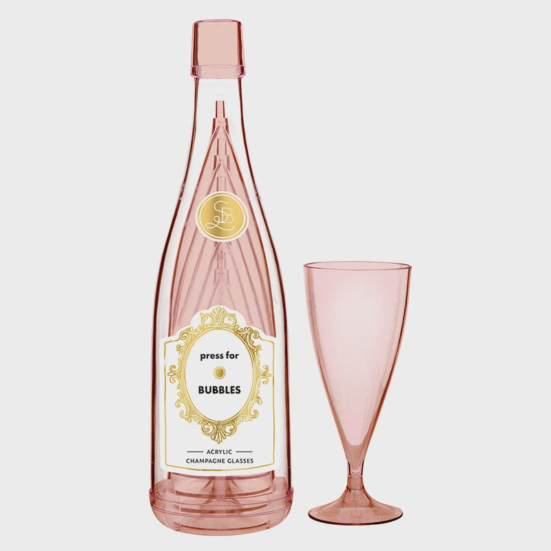 Acrylic Champagne Bottle + Glasses - Press For Bubbles