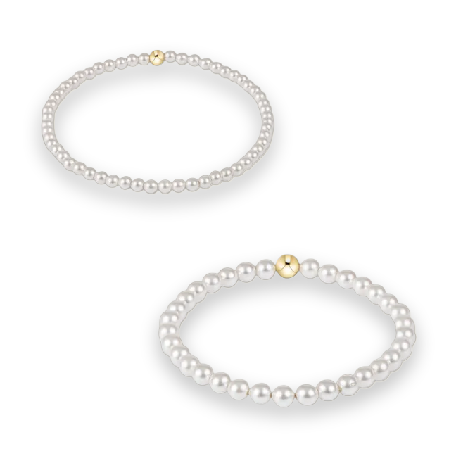 Two pearl necklaces with gold clasps on a white background