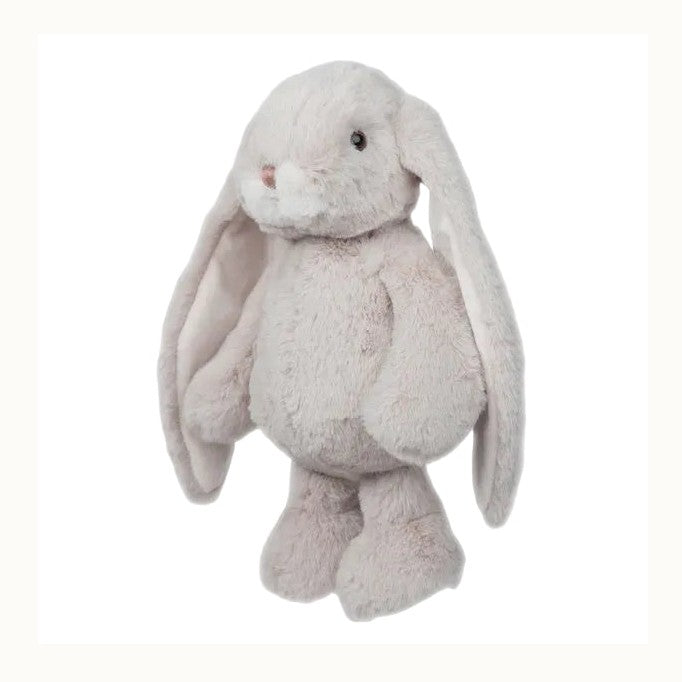 Plush stuffed animal by Jellycat featuring a bashful beige bunny toy against a white background with long floppy ears, a tiny pink nose, and soft plush fur