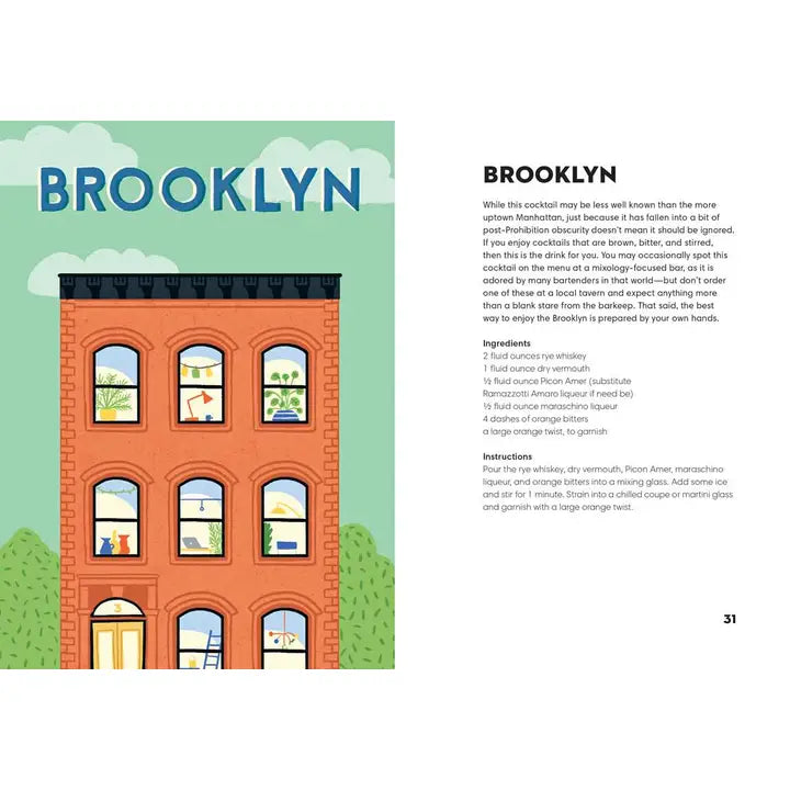 Digital illustration of a classic terracotta brownstone in Brooklyn featuring nine windows filled with colorful details including lush potted plants, a blue cat, and a red desk lamp