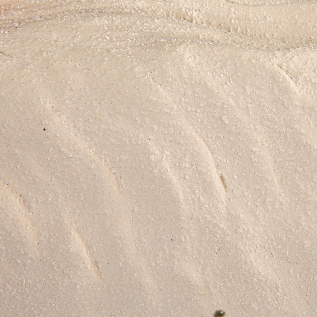 Photograph of fine beige sand on a beach displaying subtle wavy ripples and a granular texture with small dark mineral specks