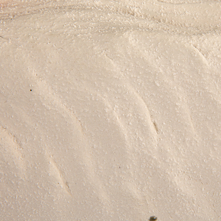 Photograph of fine beige sand on a beach displaying subtle wavy ripples and a granular texture with small dark mineral specks