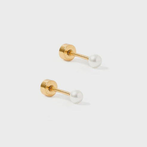 Screwback Stud Earrings - Payton Pearl White 3mm